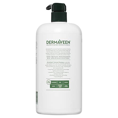 Dermaveen Oatmeal Shampoo on hair showing soft, silky results without harsh chemicals.