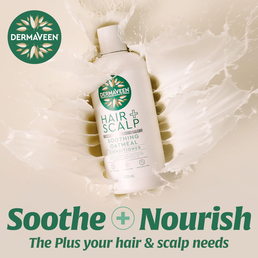 Dermaveen Oatmeal Shampoo oatmeal enrichment highlights soothing, moisturizing properties for dry hair.