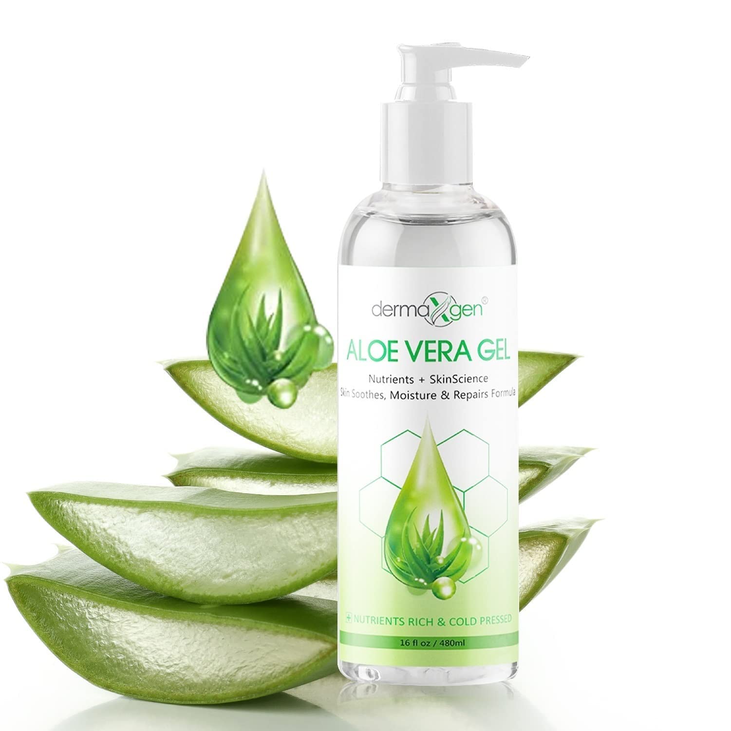 Dermaxgen Aloe Vera Gel bottle provides soothing hydration for healthy-looking skin.