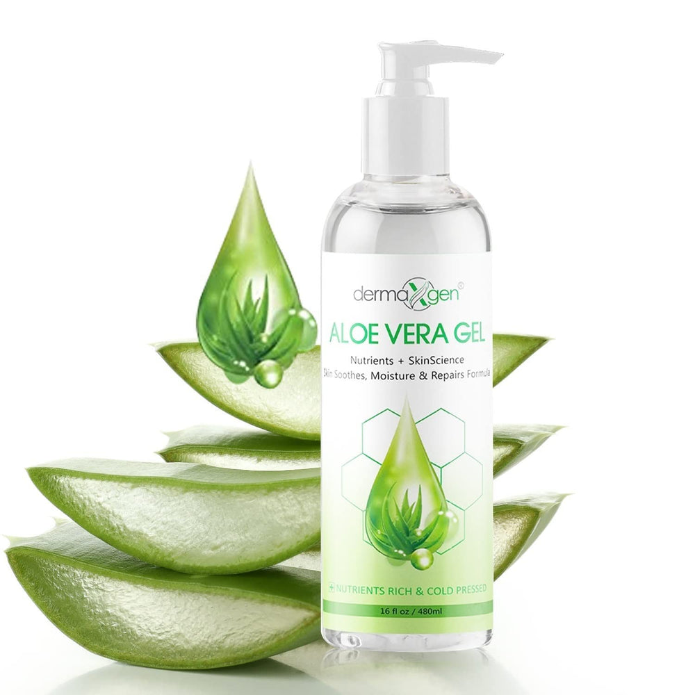 Dermaxgen Aloe Vera Gel bottle provides soothing hydration for healthy-looking skin.