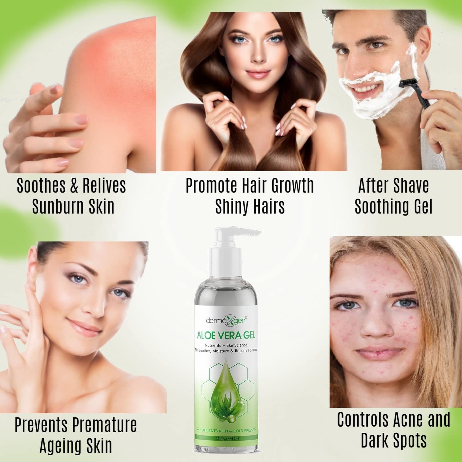 Dermaxgen Aloe gel acts as a light hair and scalp conditioner.