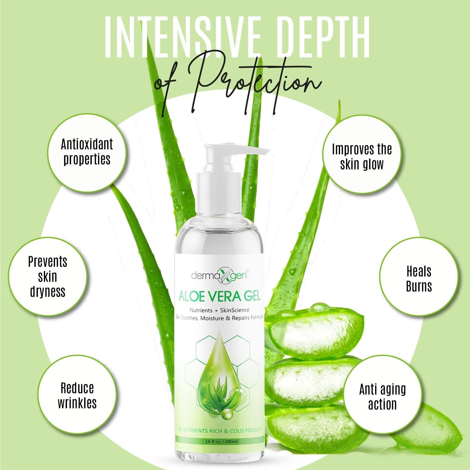Dermaxgen Aloe Vera Gel application on hands provides moisturizing protection.