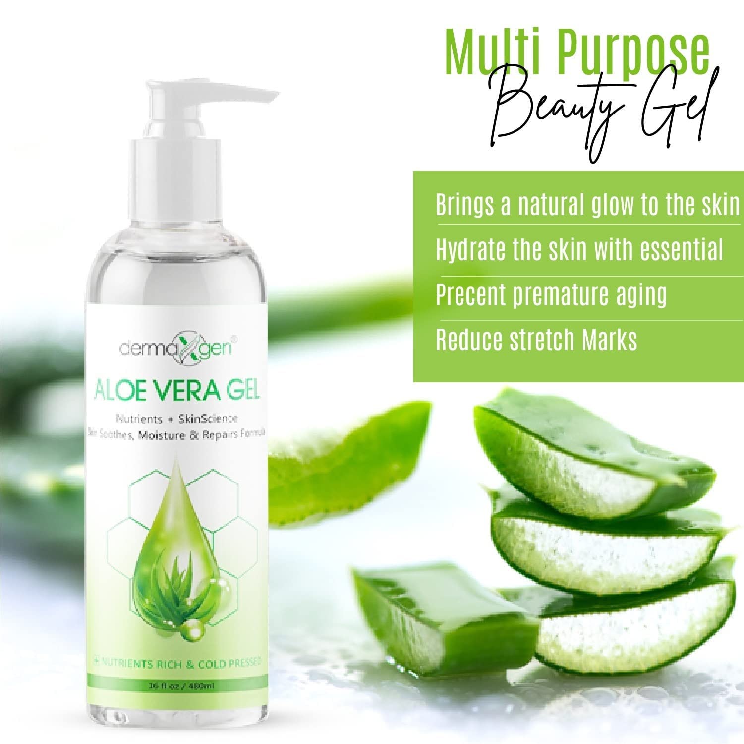 Dermaxgen ingredients close-up highlights gentle cleansing and irritation relief.