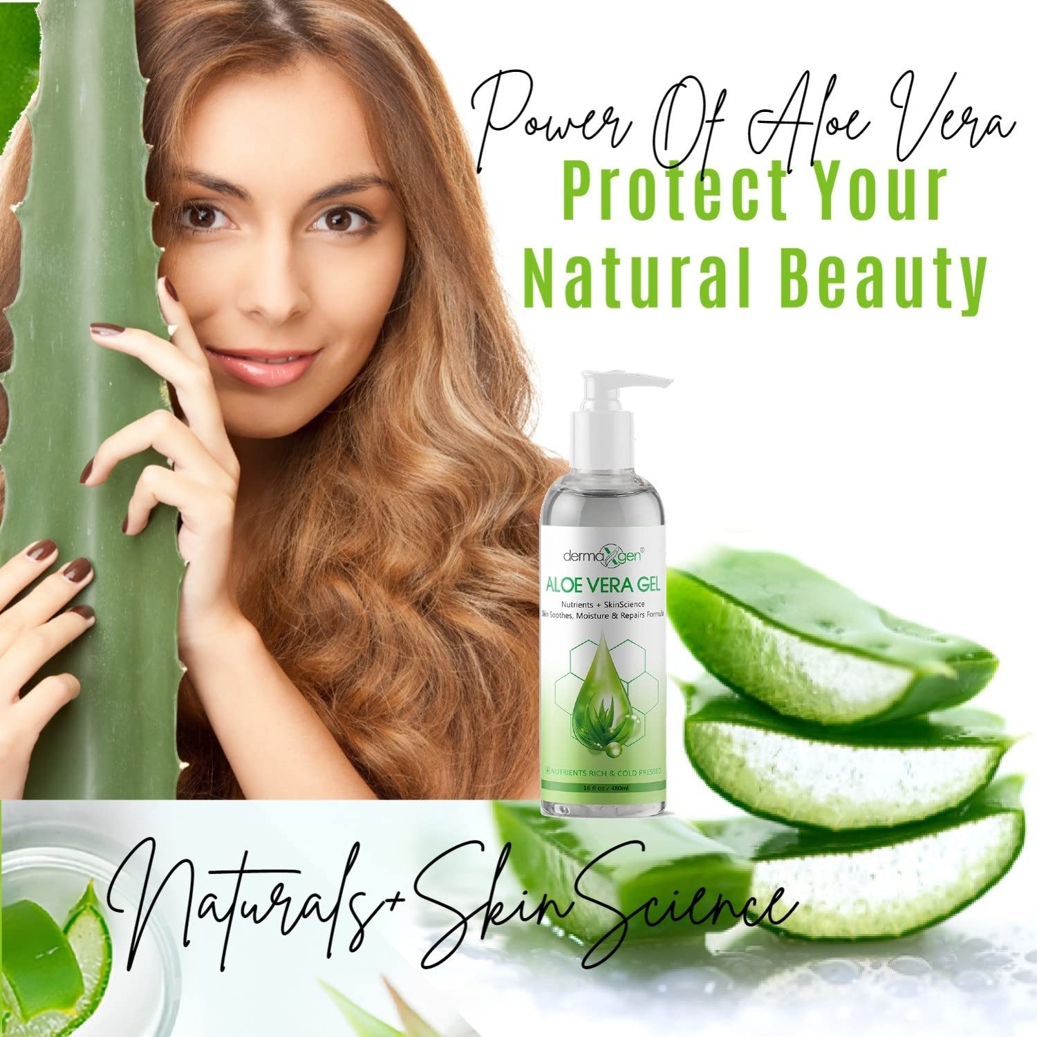 DERMAXGEN Aloe Vera Gel aids in soothing minor cuts and sun-exposed skin.