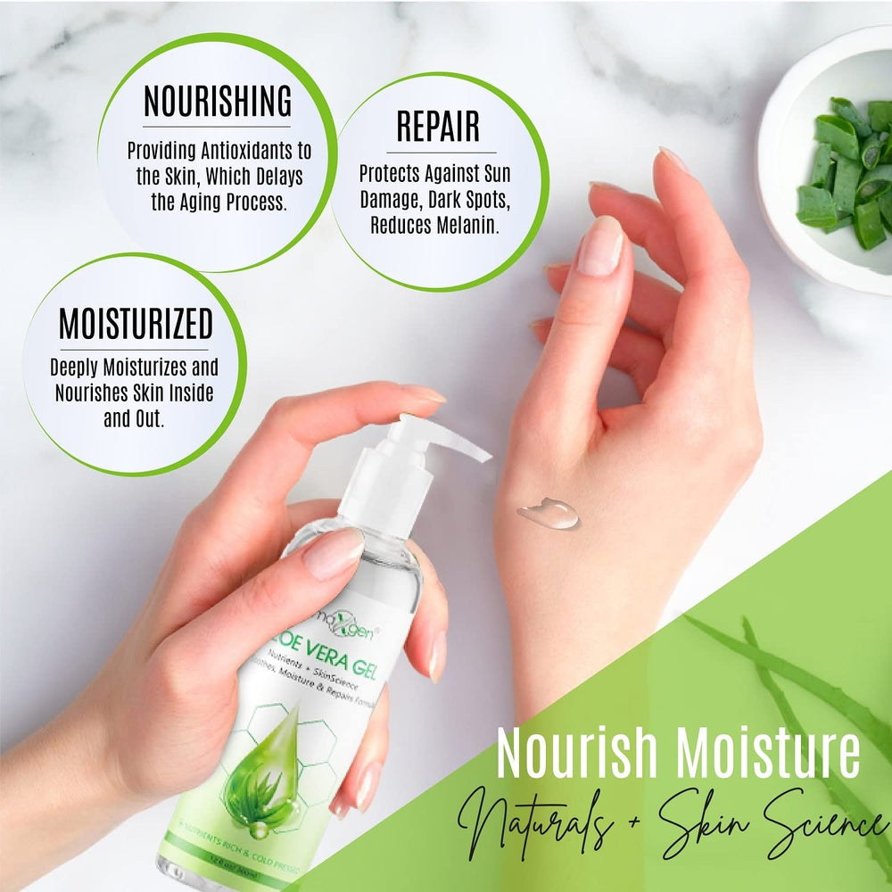 DERMAXGEN Aloe Vera Gel with Vitamin E nourishes and protects the skin’s moisture barrier.