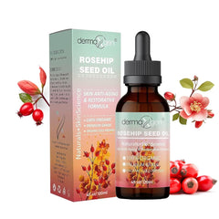 DERMAXGEN Rosehip Seed Oil bottle showcases organic cold-pressed formula for radiant skin.