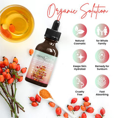 DERMAXGEN Rosehip Seed Oil drops captured mid-pour for daily use.