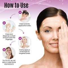 DERMAXGEN skin tightening cream on forehead highlights lifting and firming effect.