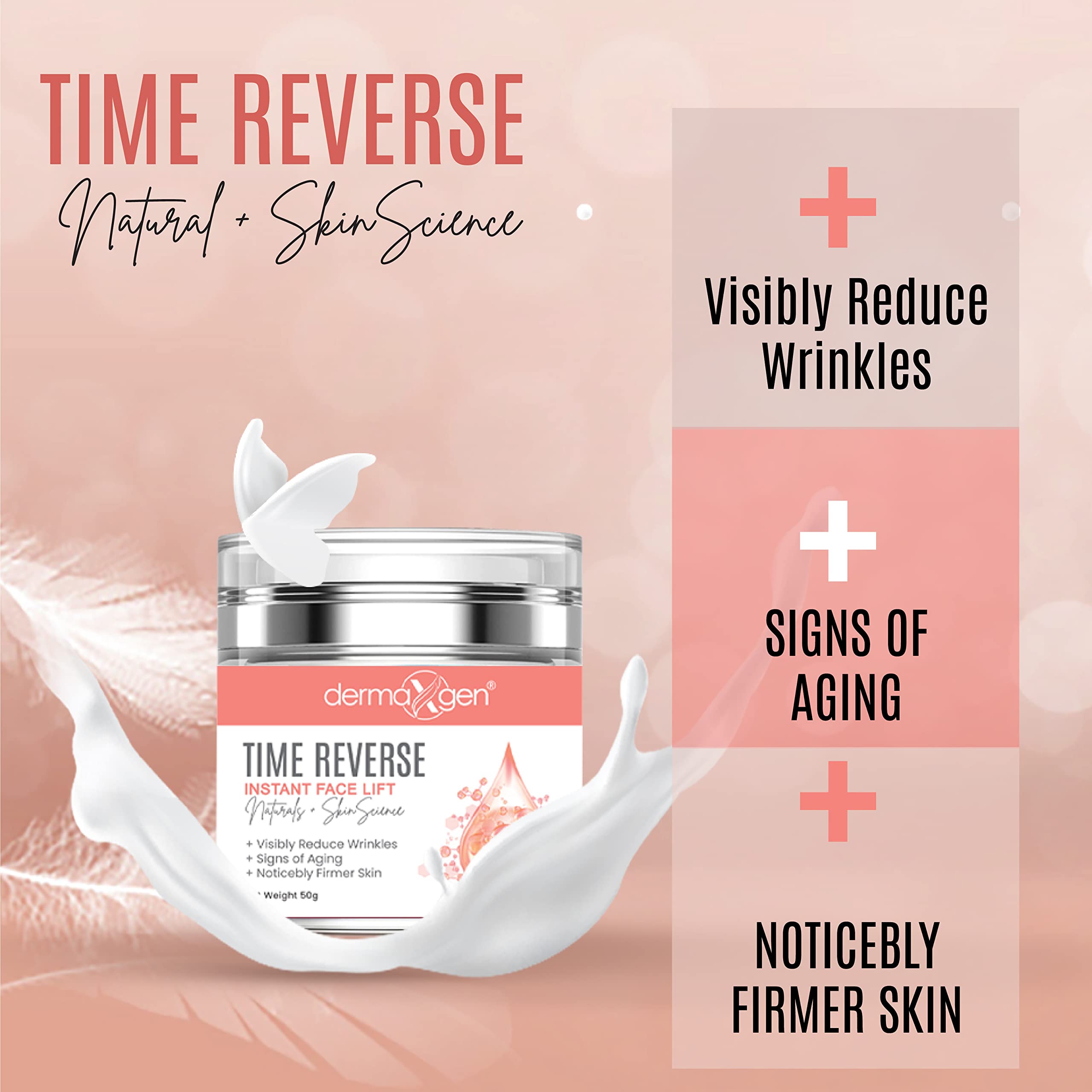 DERMAXGEN Time Reverse swirl texture highlights lightweight, fast-absorbing formula