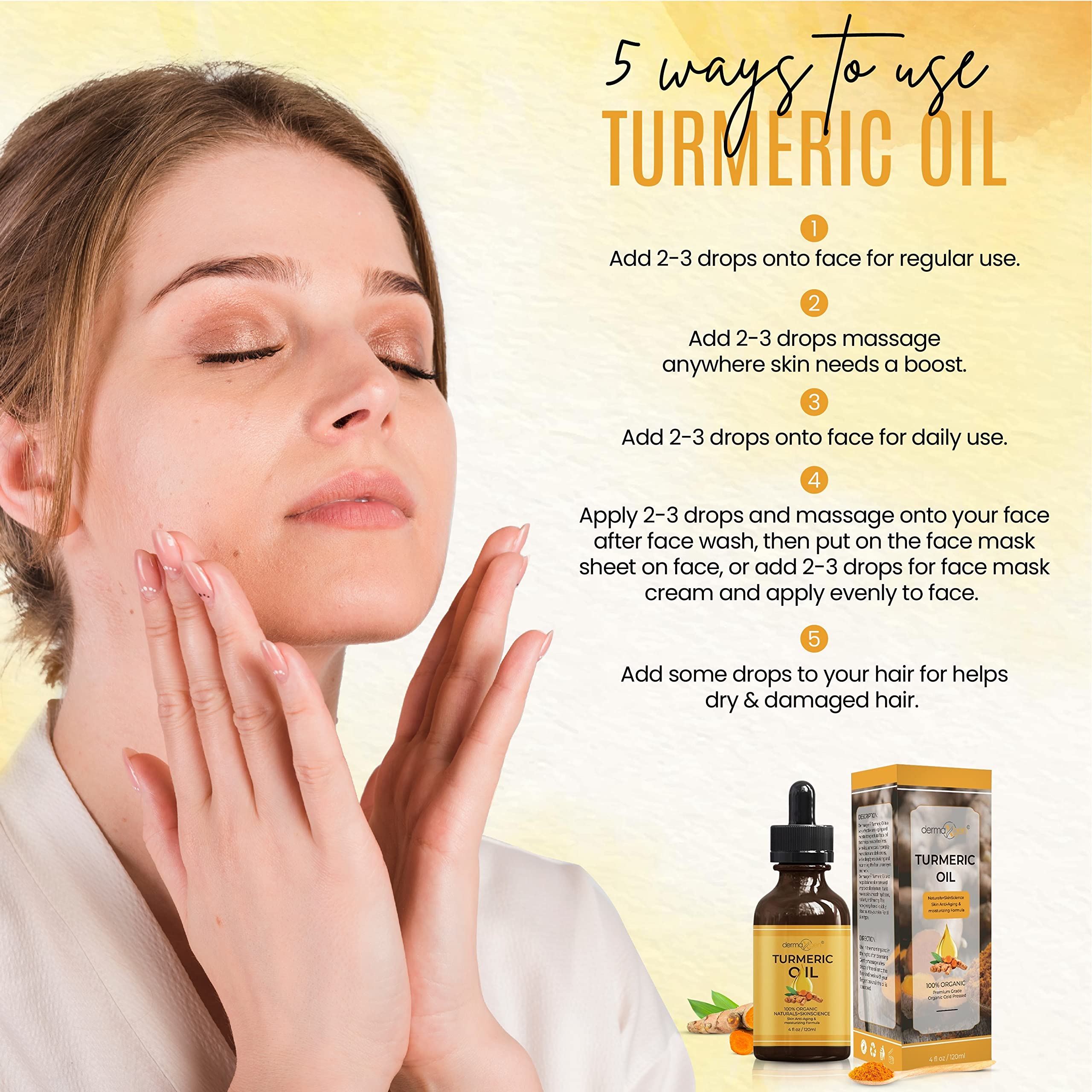 DERMAXGEN turmeric oil with sodium hyaluronate on skin