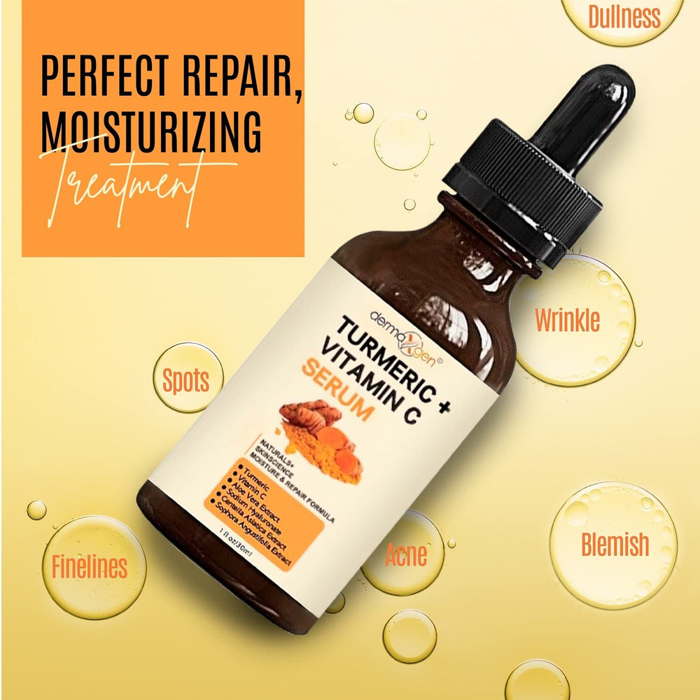 DERMAXGEN turmeric serum texture closeup highlights silky, lightweight hydration.