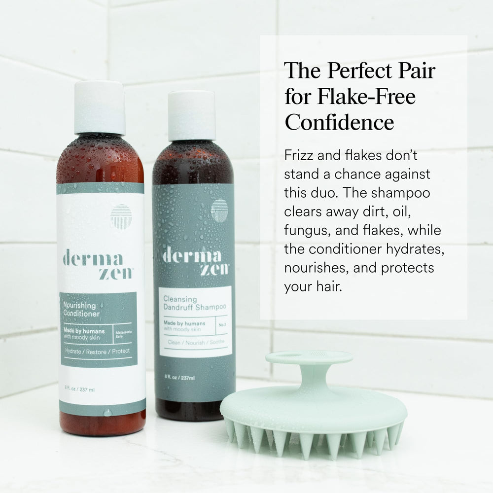 Dermazen Nourishing Conditioner being applied to mid-lengths for even hydration.