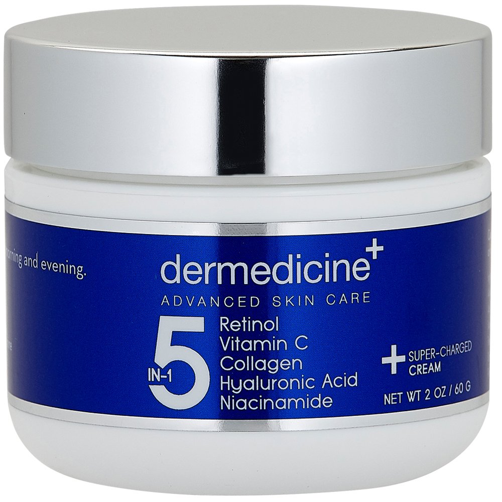 Dermedicine 5-in-1 cream bottle close-up for smoother daily skincare.
