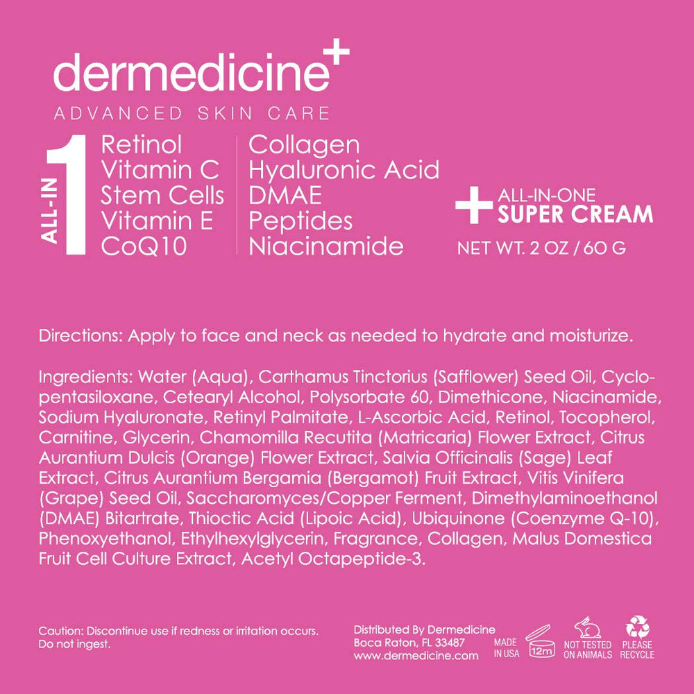 Dermedicine All-In-One Anti-Aging Cream retail box and jar ready for daily use