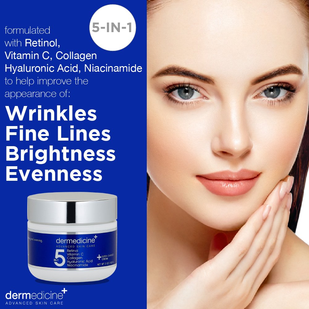 Dermedicine front-view bottle with label signals premium ingredients for healthy-looking skin.