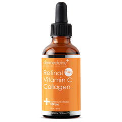 Dermedicine retinol vitamin c serum bottle displaying premium packaging for brighter skin