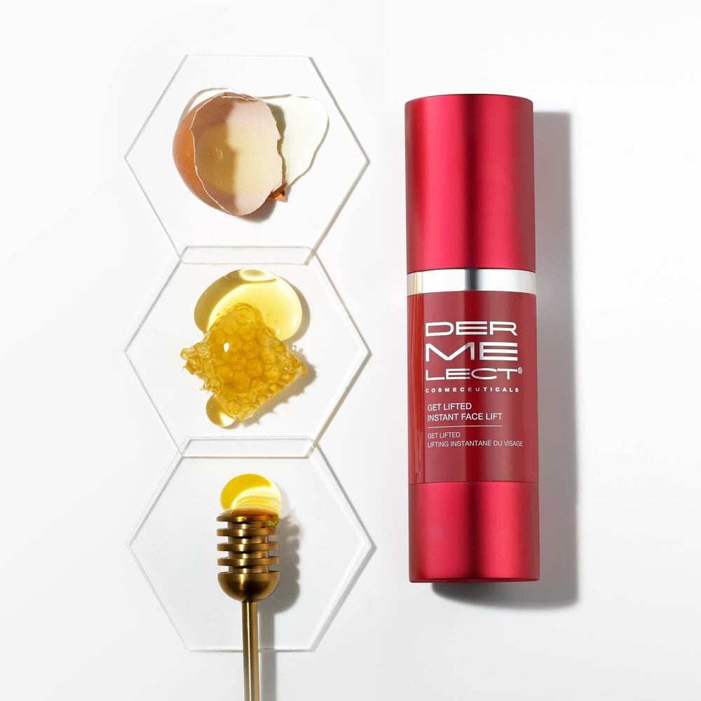 Dermelect Get Lifted application on cheek showcases contouring and smoothing effects.