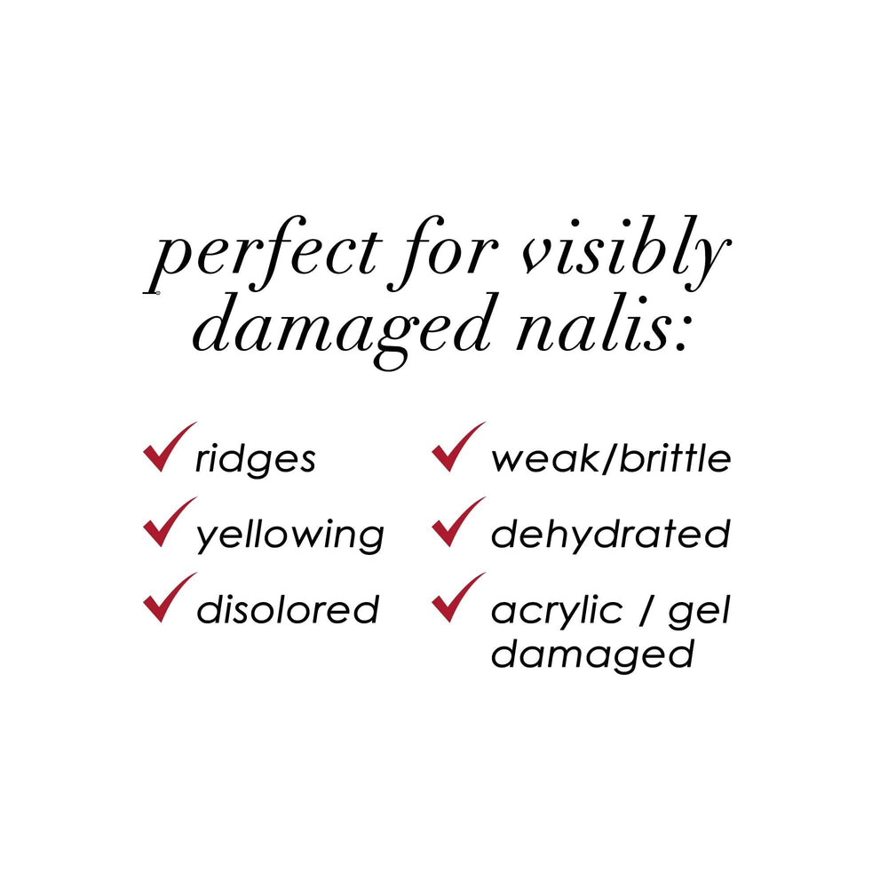 Dermelect Makeover Ridge Filler smooth finish suggests ready-for-polish nails.