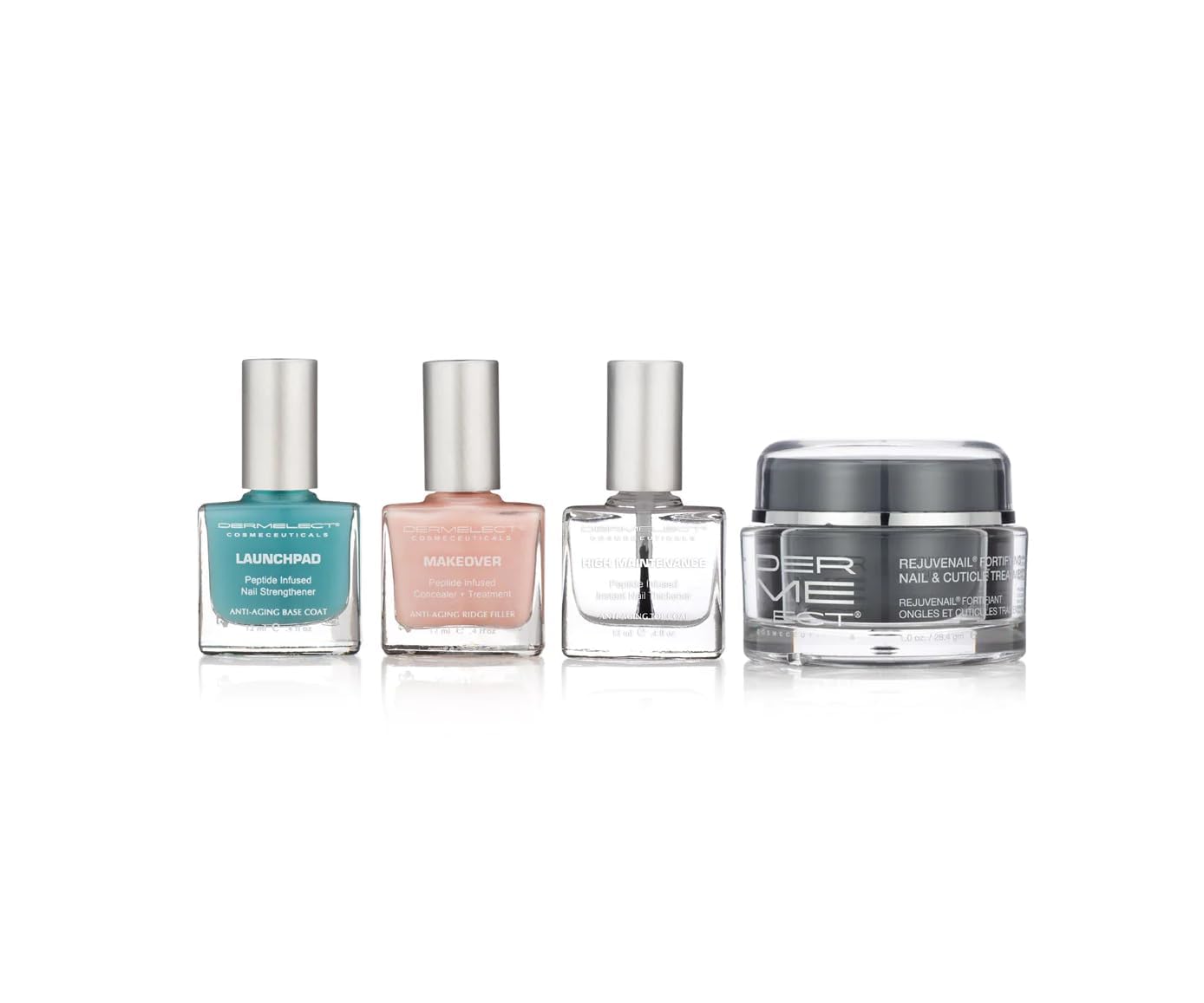 Dermelect Nail Recovery System bottle shown for at-home hydration and care.