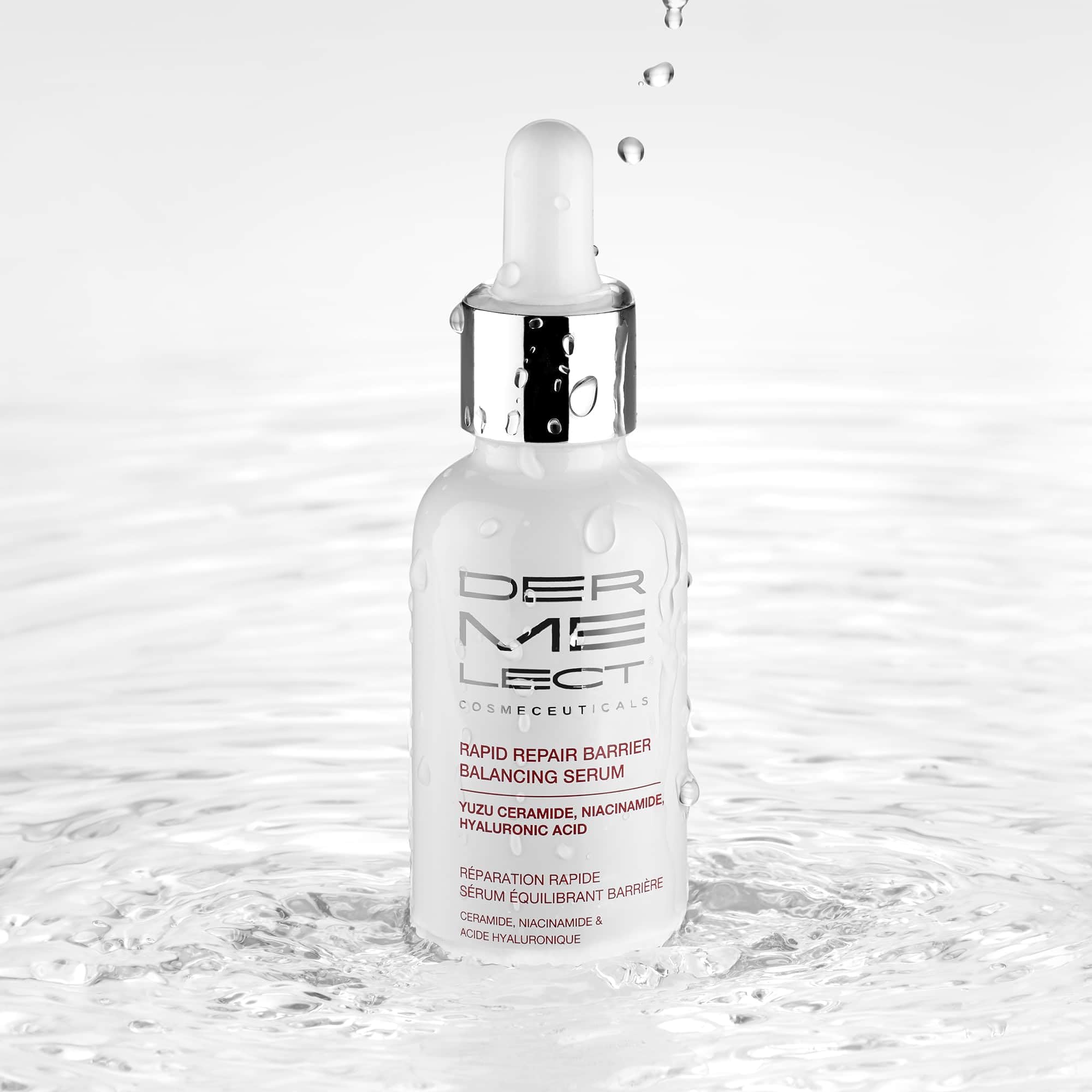 Dermelect Rapid Repair Serum application motion suggests daily use.