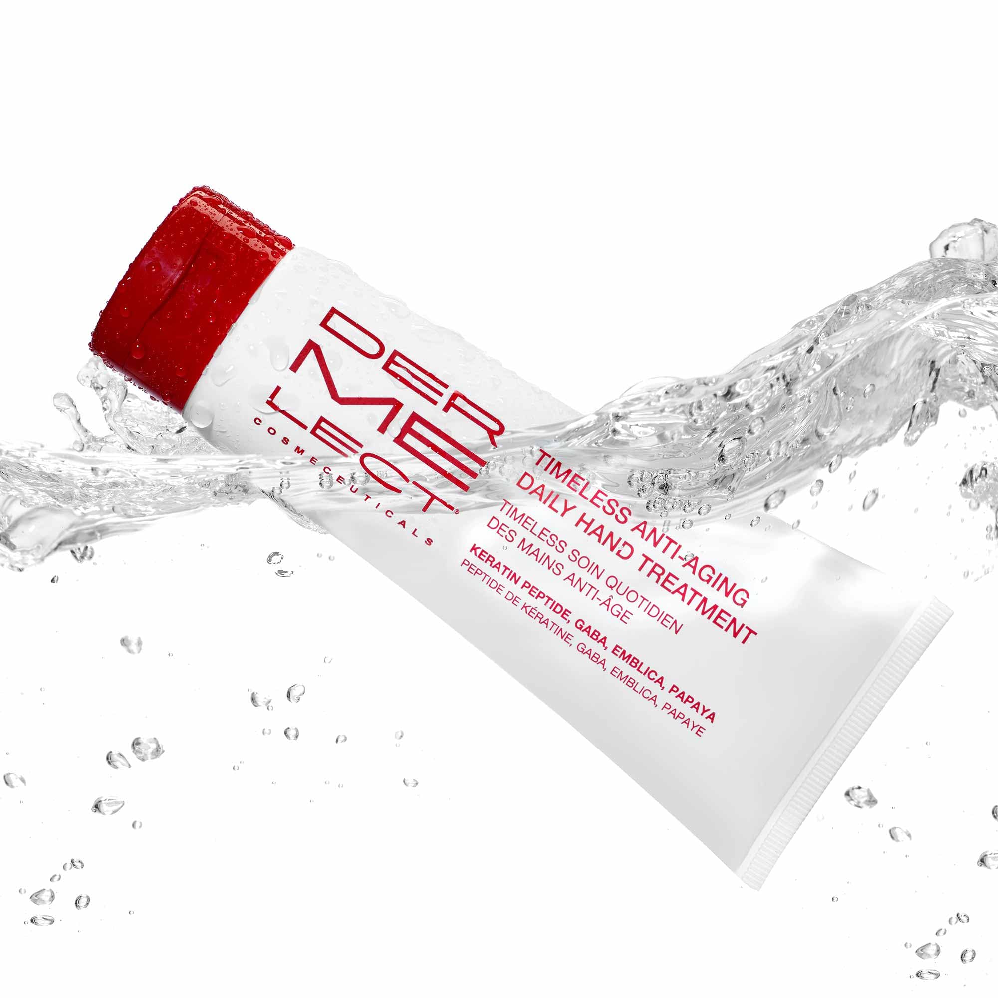 Dermelect Timeless application on hand shows smooth spreading and brightening potential.