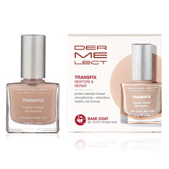 Dermelect Transfix basecoat provides sheer nude coverage to conceal imperfections.
