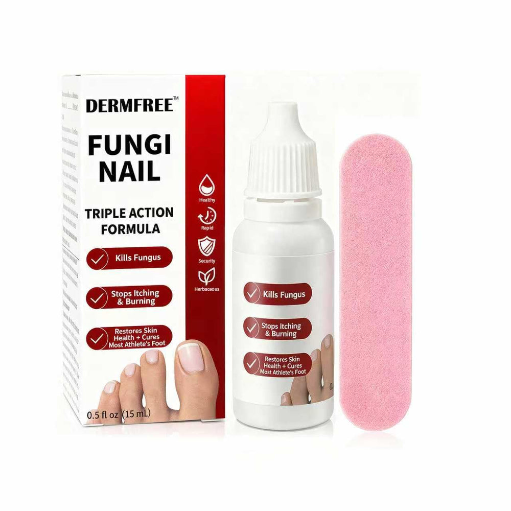 DERMFREE Fungi Nail Treatment bottle with dropper for precise, quick-absorbing application.