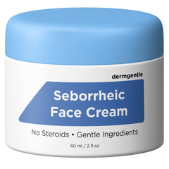 Dermgentle seborrheic dermatitis face cream jar shows soothing hydration.