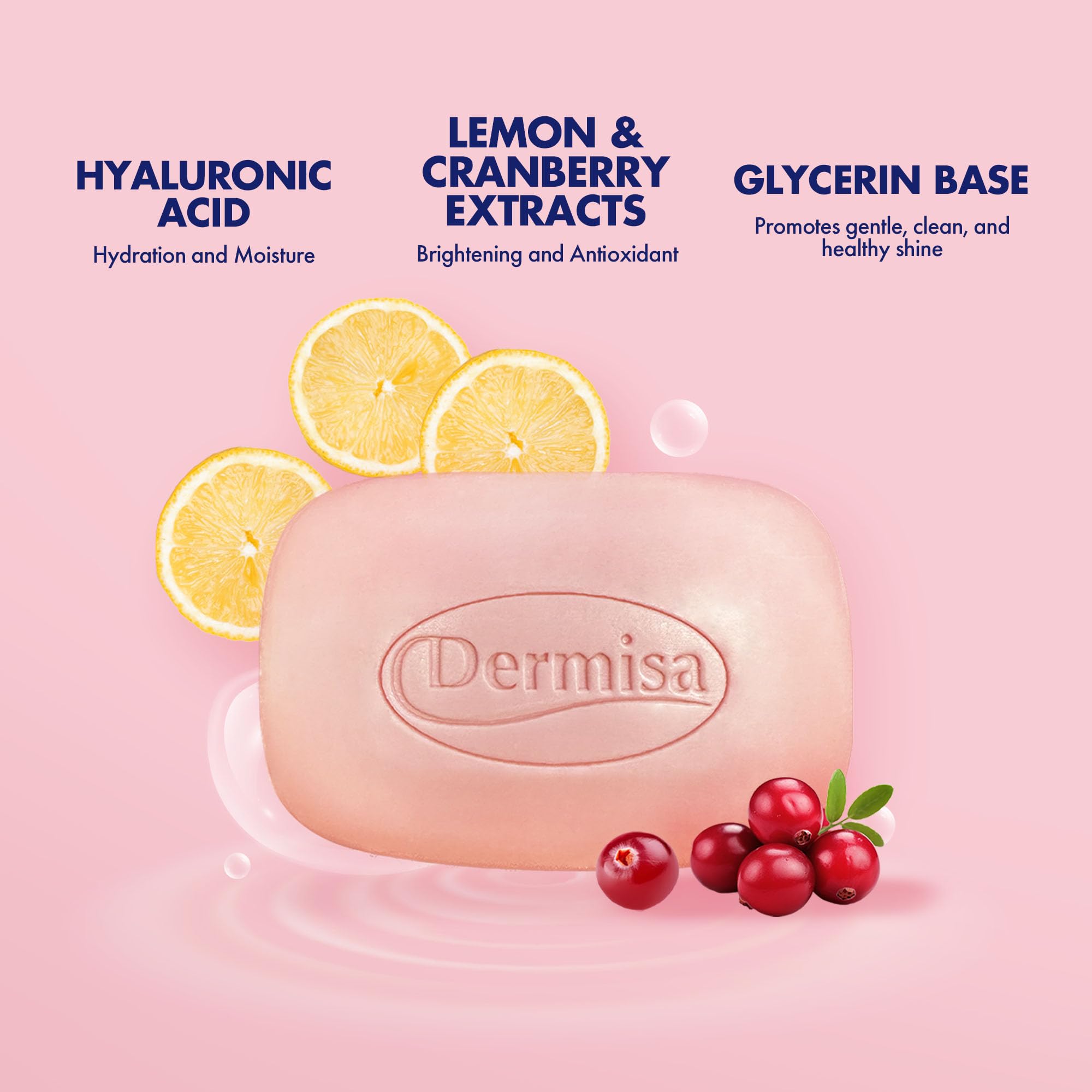 Dermisa Lemon Cranberry Extract ingredients panel highlights antioxidants for refreshed skin.