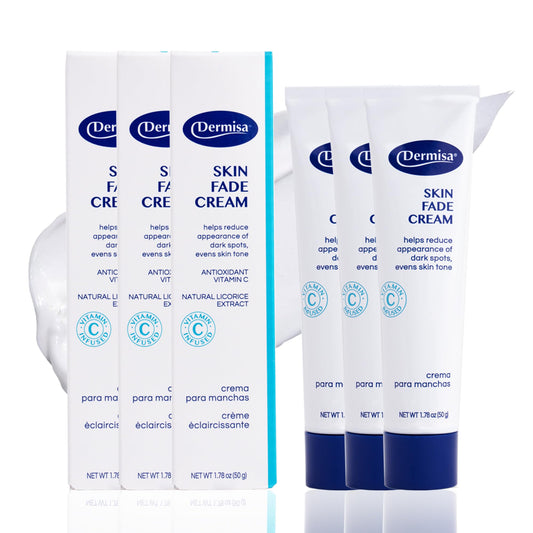 Dermisa Skin Fade Cream bottle shows brightening with lightweight formula