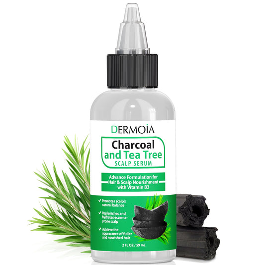 DERMOIA Scalp Serum bottle with charcoal and tea tree for scalp nourishment