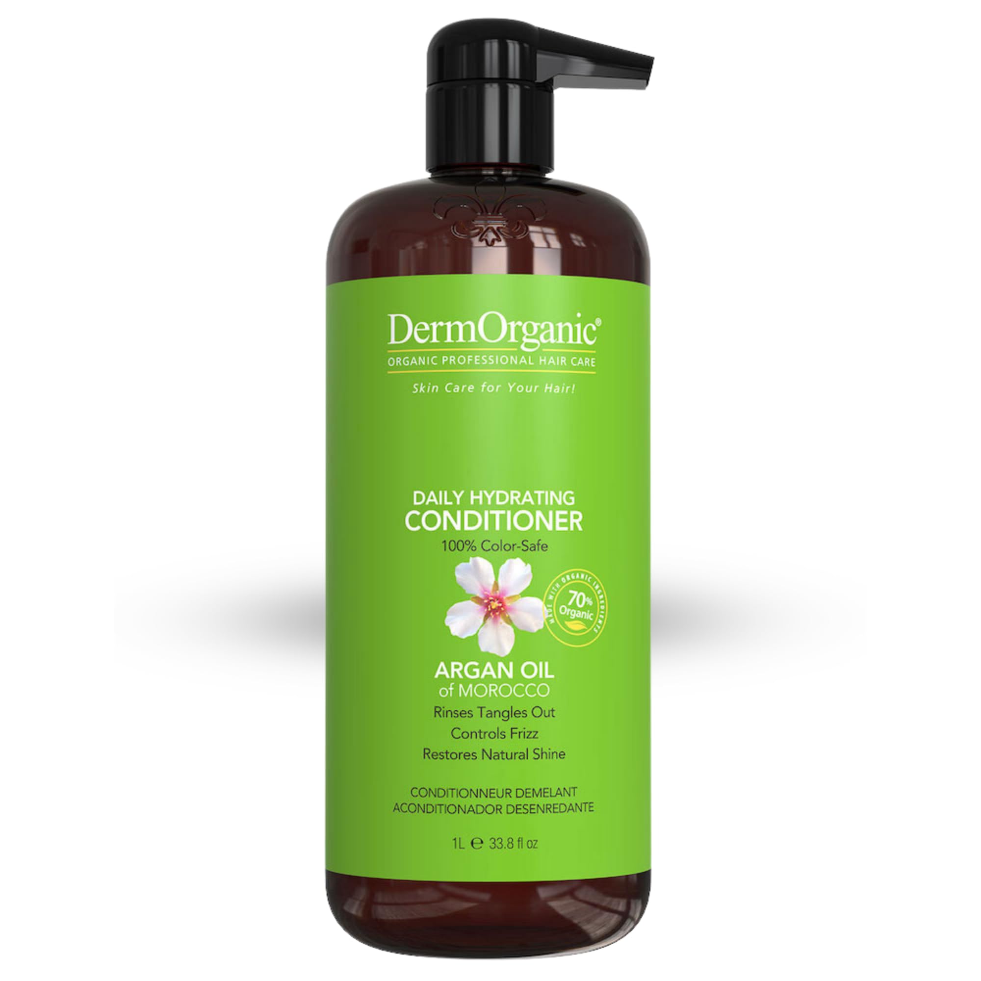 DermOrganic Daily Hydrating Conditioner bottle emphasizes moisture for dry hair.