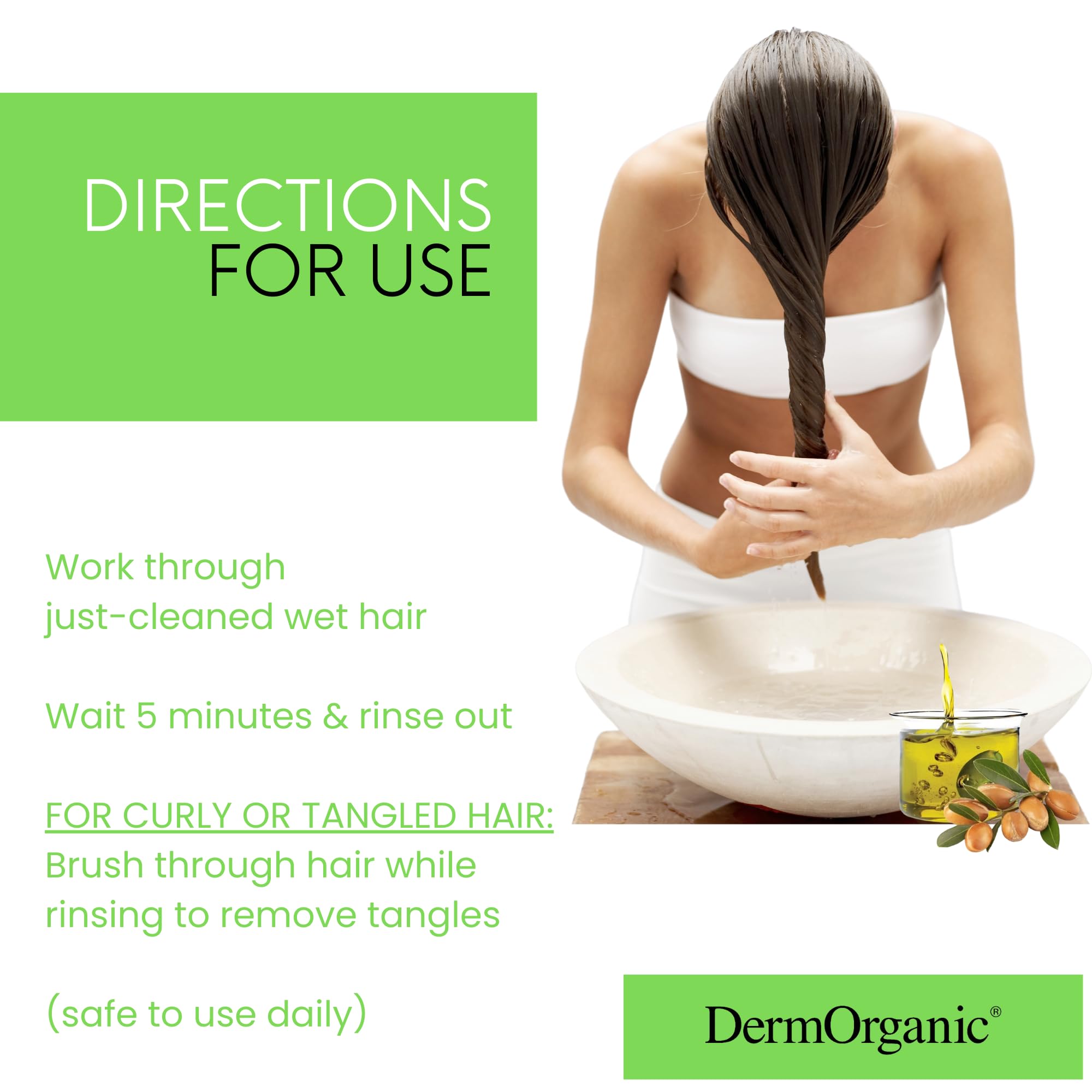 DermOrganic bottle label close-up highlighting organic and vegan claims.