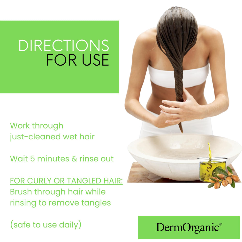 DermOrganic bottle label close-up highlighting organic and vegan claims.