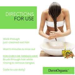 DermOrganic bottle label close-up highlighting organic and vegan claims.