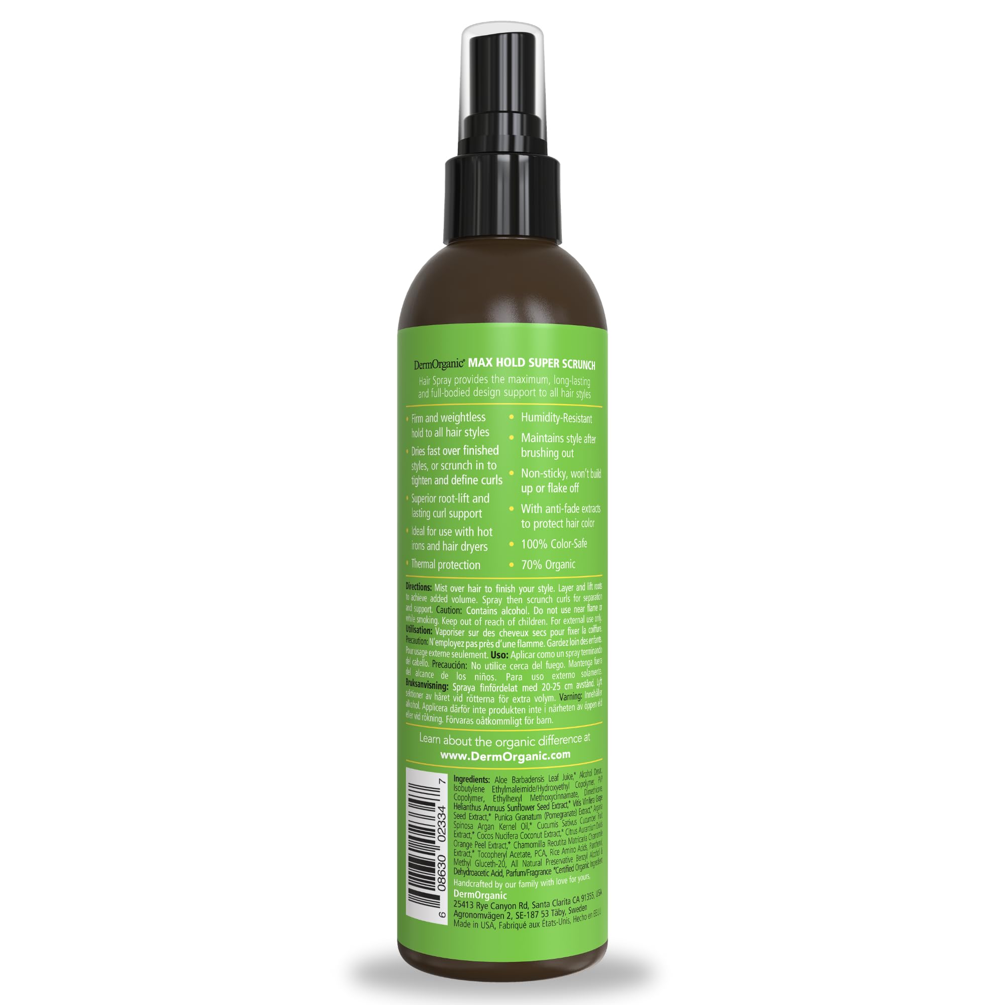 DermOrganic spray applied mid-hair for defined curls and root lift