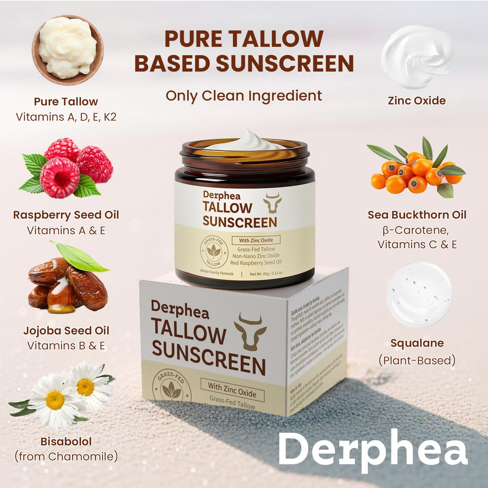 DERPHEA beef tallow base shown as skin-friendly formula.