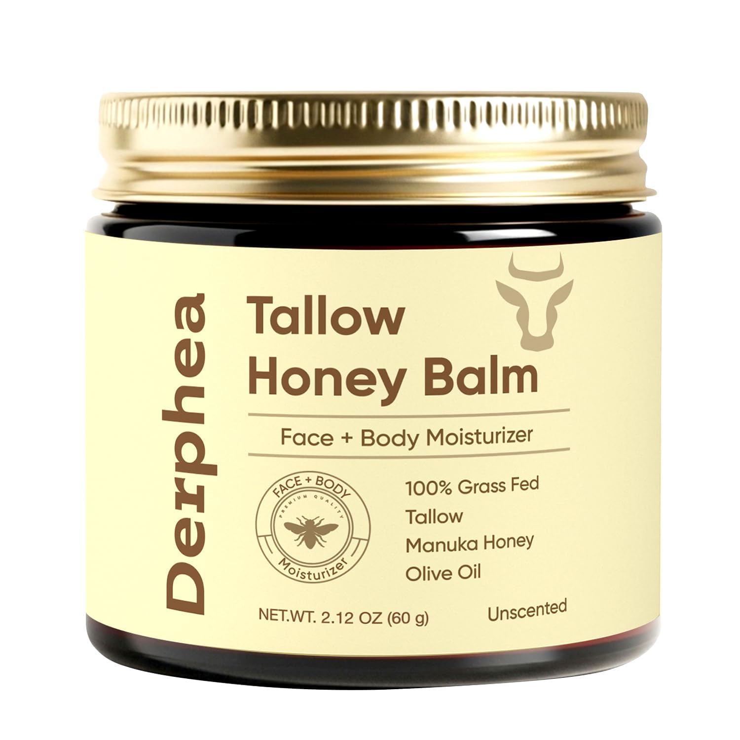 DERPHEA crepey skin repair cream jar closeup showing rich tallow texture for hydration