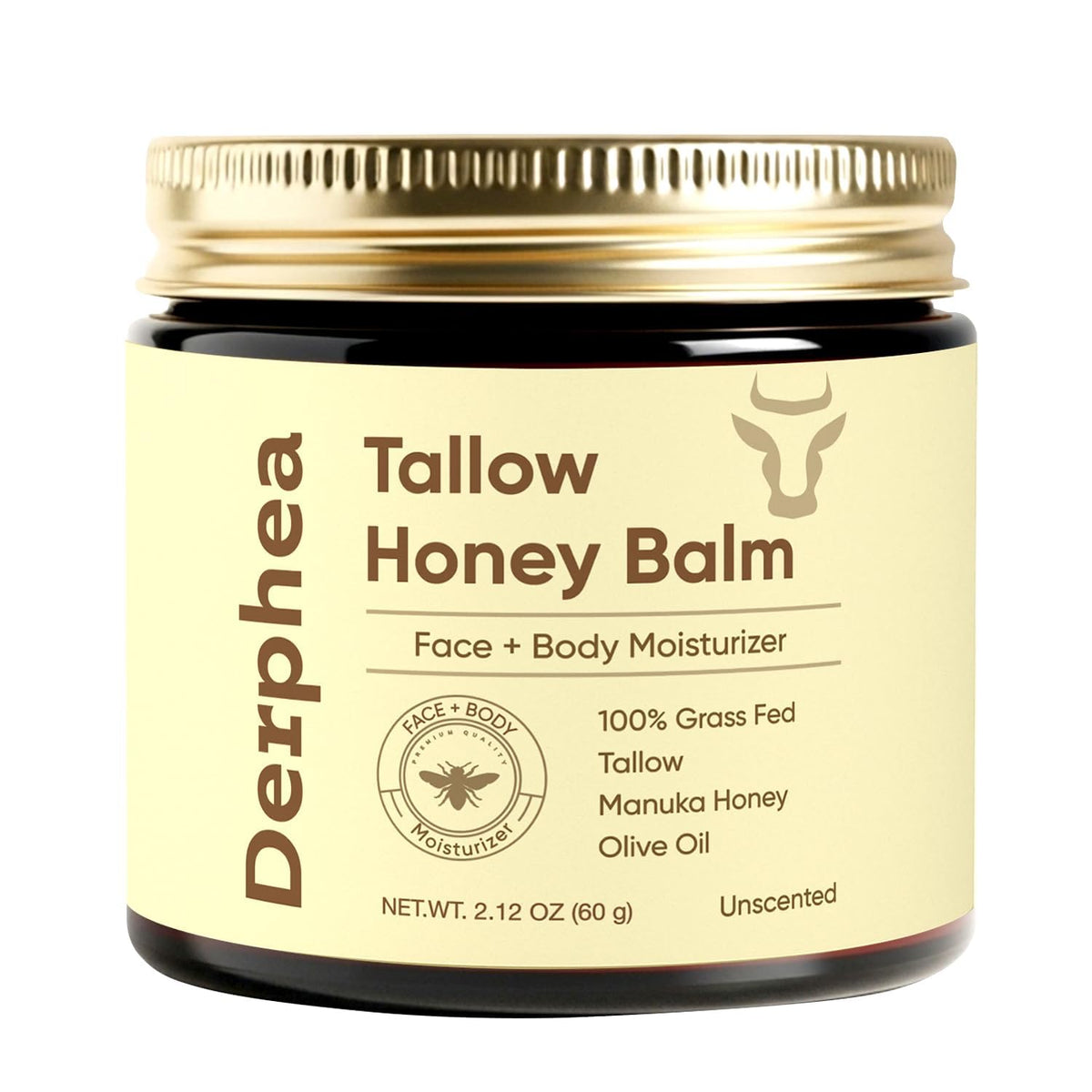 DERPHEA crepey skin repair cream jar closeup showing rich tallow texture for hydration