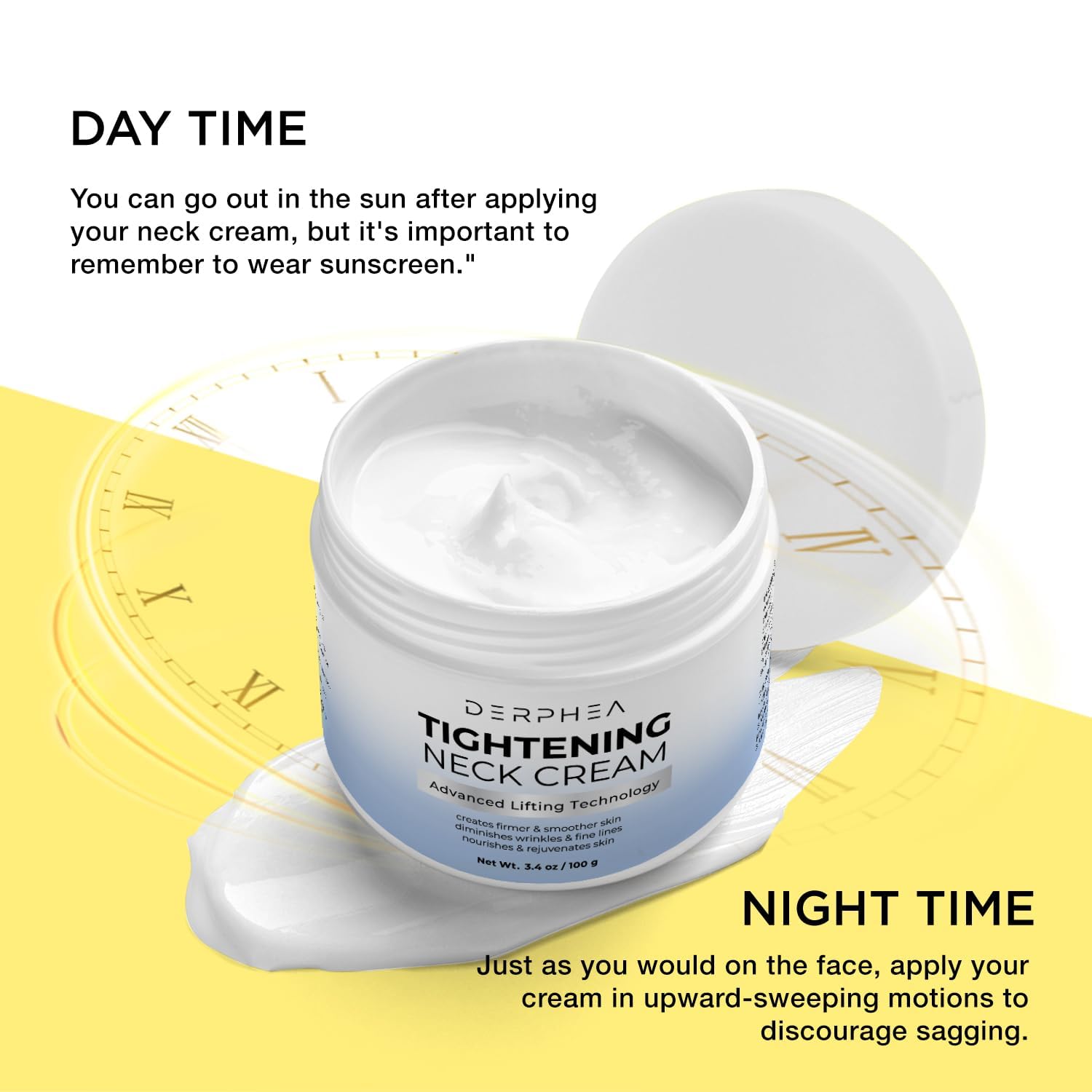 DERPHEA neck cream enriched with collagen to nourish and hydrate.