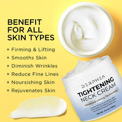 DERPHEA neck cream on décolletage area promoting firmness and hydration.