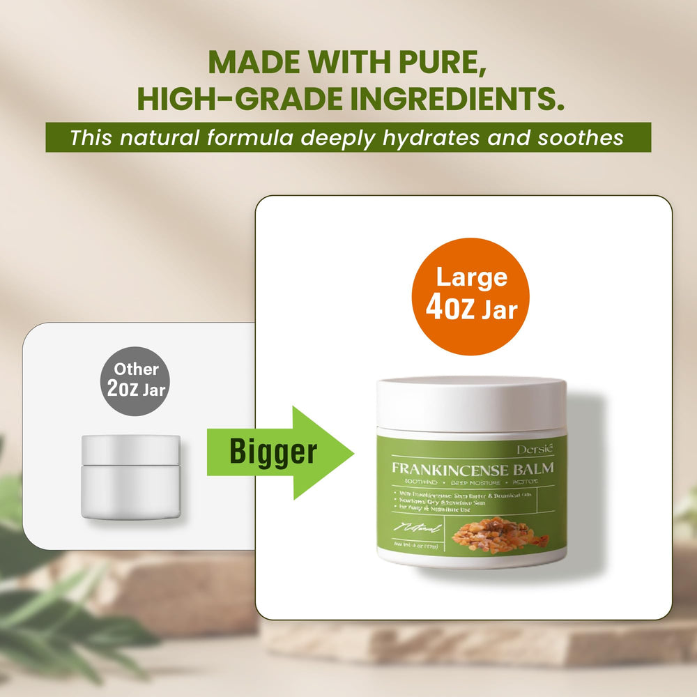 Dersie Frankincense Balm label closeup highlights natural, cruelty-free blend