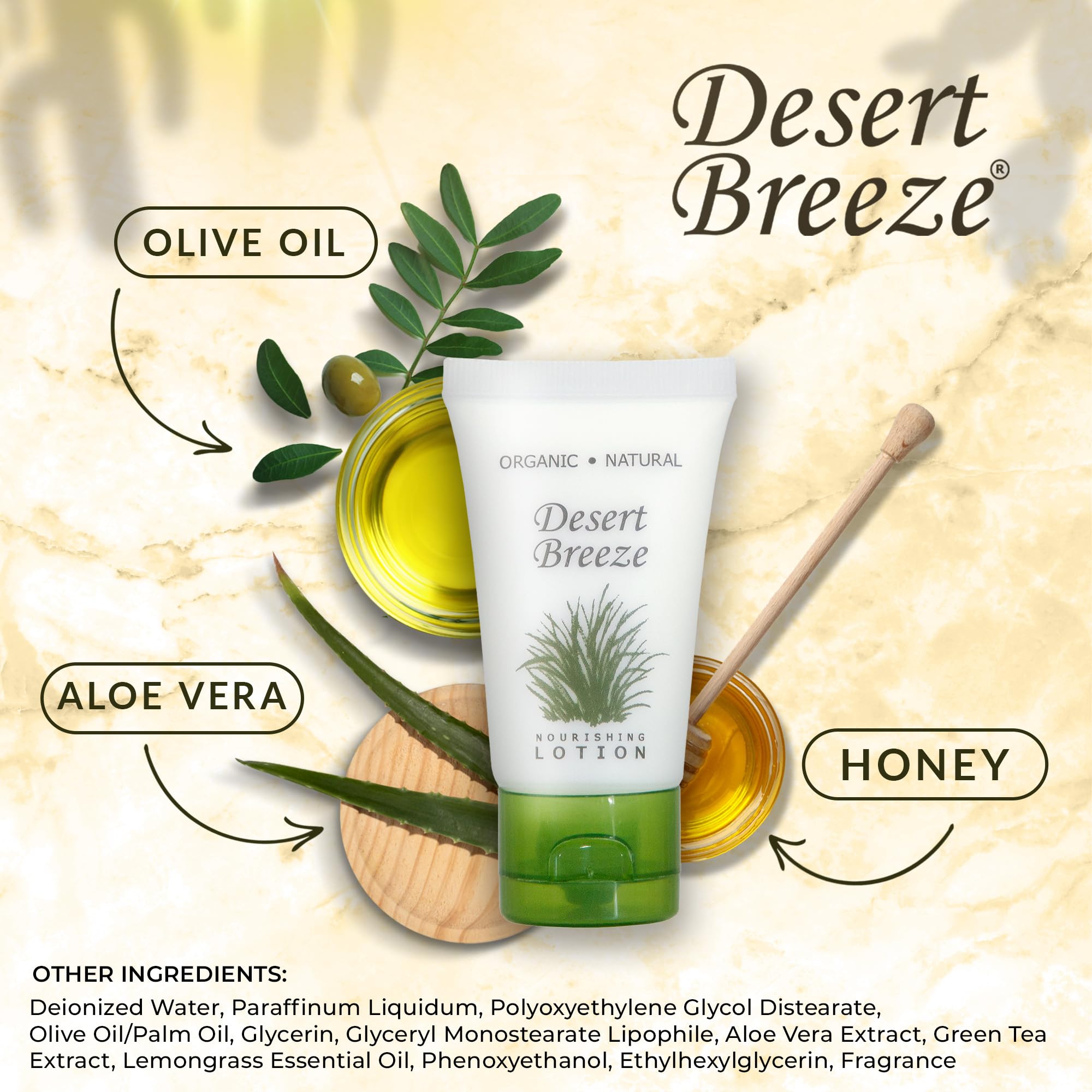 Desert Breeze aloe and olive oil infused lotion for skin hydration.