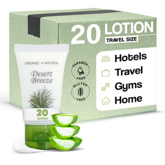 Desert Breeze travel lotion 20-count bottles for guest rooms and vacations.