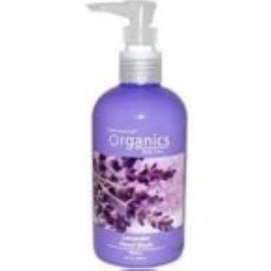 Desert Essence Bulgarian Lavender Body Wash label shows vegan, paraben-free formula for gentle cleansing.