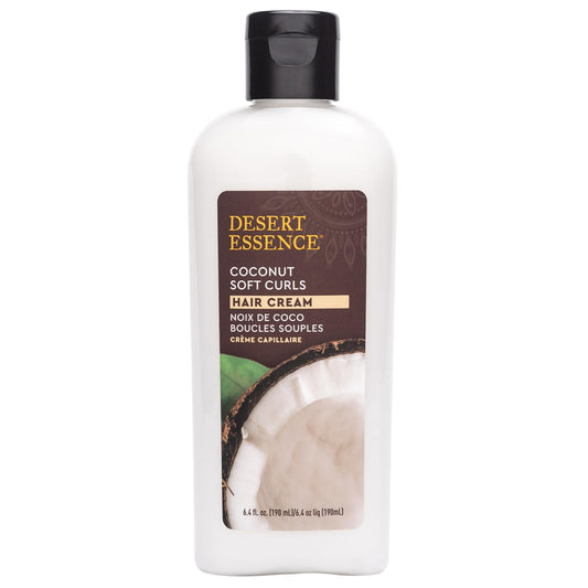 Desert Essence Coconut Soft Curls Cream close-up showing creamy texture for defined, hydrated curls.