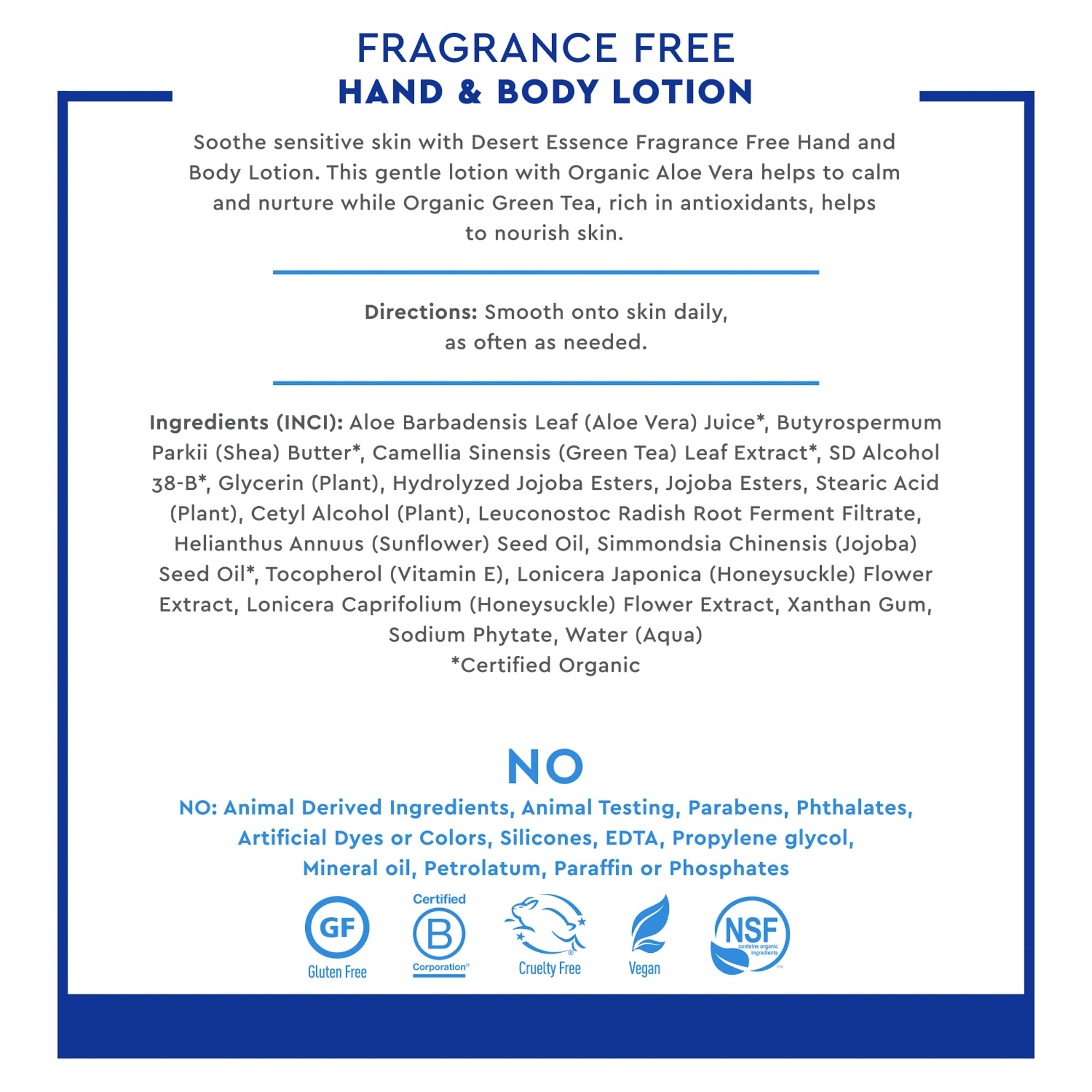 Desert Essence fragrance-free lotion with coconut oil for smooth, lightweight moisturization