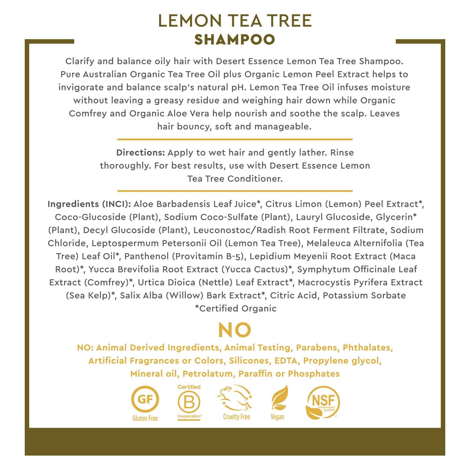 Desert Essence Lemon Tea Tree Conditioner bottle provides smoothing and detangling care.