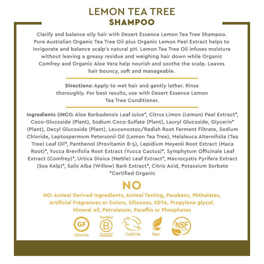 Desert Essence Lemon Tea Tree Conditioner bottle provides smoothing and detangling care.