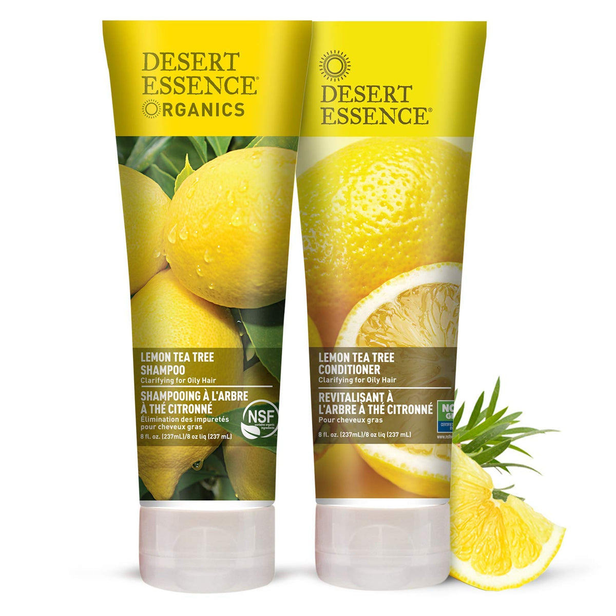Desert Essence Lemon Tea Tree Shampoo bottle offers a clarifying cleanse for oily hair.